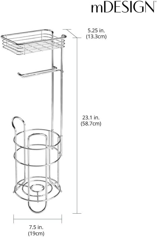 mDesign Steel Toilet Paper Holder with Storage Shelf - Concerto Collection - Chrome - Holds 3 Rolls