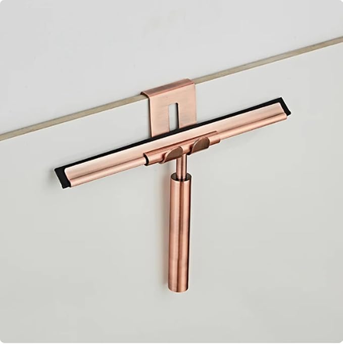 Shower Squeegee Bathroom Mirror Glass Wiper Stainless Steel Window Cleaning for Shower Kitchen Floor Glass Silicone Scraper (Rose Gold)
