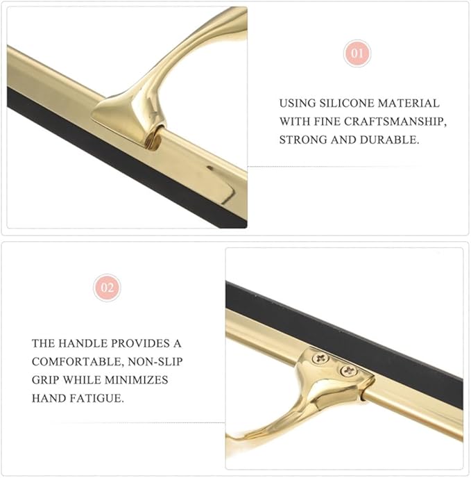 Gold T Design Aluminum Shower Squeegee with Silicone Brush for Bathroom Door Mirror Car Glass with Hook Scraper Cleaner,Silver,25.6 * 16.5cm Suction Cup Type