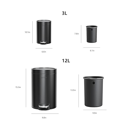mVm 3+0.8 Gal Kitchen Trash Can with Lid, Stainless Steel Step Trash Can for Home Bathroom Office (Black)