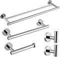 5-Pieces Set Bathroom Hardware Set Polished Stainless Steel Wall Mounted - Includes 24" Double Towel Bar, 12" Hand Towel Bar, Toilet Paper Holder, 2X Robe Towel Hooks, Bathroom Accessories Kit
