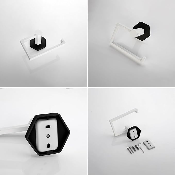 GERZWY SUS 304 Stainless Steel Toilet Paper Holder White & Black Finish, Paper Towel Dispenser Tissue Roll Hanger Wall Mounted