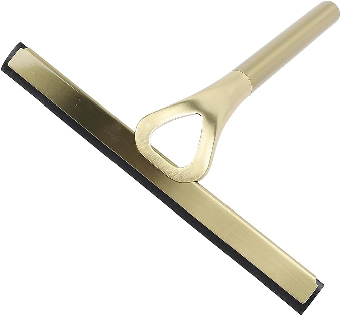 Shower Squeegee for Glass Doors, 304 Stainless Steel Silicone Window Squeegee Bathroom Cleaner Tool Shower Glass Squeegee Shower Door with Hooks for Window Cleaning (Gold)