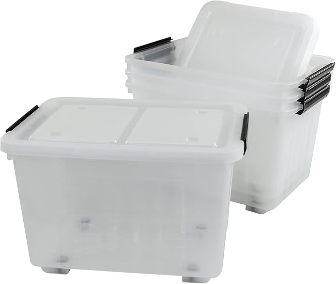 30L Plastic Storage Bin, Stackable and Nestable Storage Boxes with Lids and Secure Latching Buckles, Large Storage Container (Clear)
