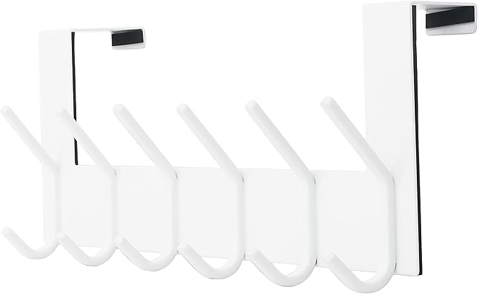 Dseap Over The Door Hook Hanger - 6 Hooks Over Door Coat Rack for Hanging Clothes Hat Towel, White