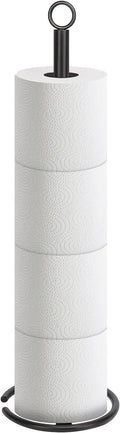NearMoon Bath Toilet Paper Holder Stand, Freestanding Tissue Paper Storage with Reserve, Space Toilet 4 Rolls Holder for Bathroom/Kitchen Countertop-All Metal (1 Pack, Matte Black)