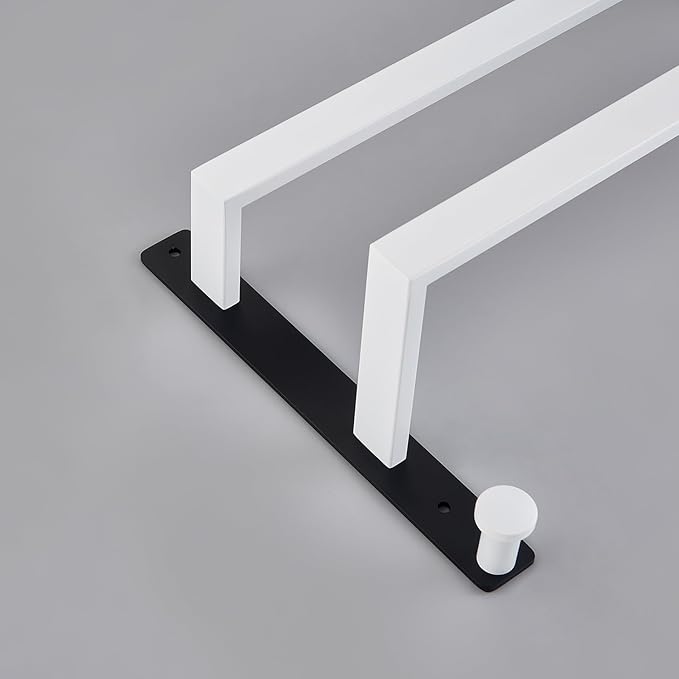 Bath Double Towel Bars with Hooks, 16 Inch Stainless Steel Towel Rail, Wall Mount Towel Rack for Bathroom Lavatory, White & Black