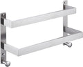 Bath Double Towel Bars with Hooks, 16 Inch Brushed Stainless Steel Towel Rail, Wall Mount Towel Rack for Bathroom Lavatory