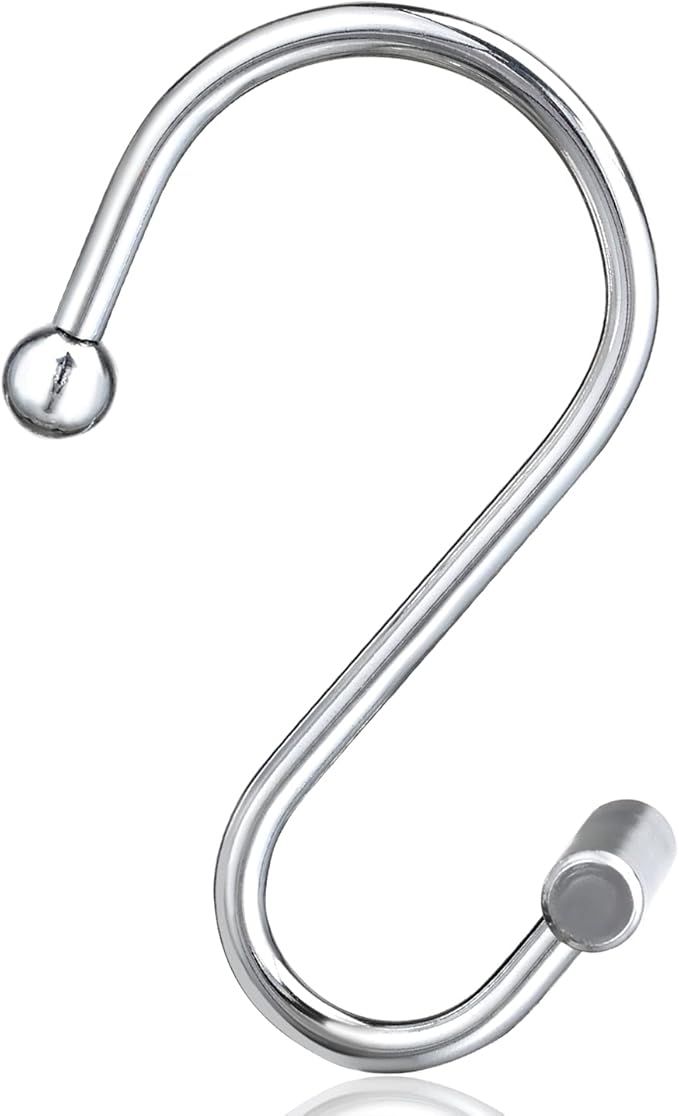 Silver Shower Curtain Hooks,Rust Proof Shower Curtain Rings for Bathroom,Chrome T-Bar Metal Decorative Shower Curtain Hooks Hangers for Shower Curtain Rod,Set of 12