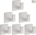 Bath Towel Hooks, 6 Pack Self Adhesive Square Coat Hooks, Sturdy No Drilling Robe Hook, Heavy Duty Aluminum Clothes Hanger, Wall Hooks for Bathroom Bedroom Kitchen (2 in, Silver)
