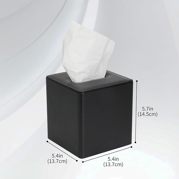 MOCHTERO Decorative Tissue Box Cover Square Leather, Tissue Holder,Bathroom Accessories,for Home and Office,Black