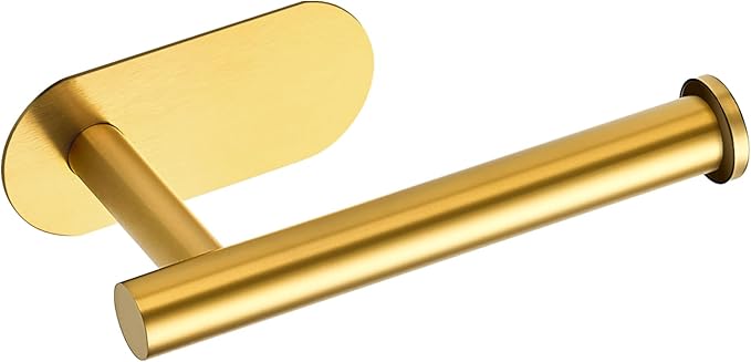 1 Pack Adhesive Toilet Roll Holder Stand - Gold SUS304 Stainless Steel, Rustproof Toilet Paper Holder No Drilling Tissue Holder for Kitchen Bathroom Wall Mount Bathroom Tissue Holder