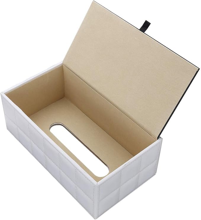 KINGFOM Rectangular Tissue Box Cover, Imitation Suede PU Leather Tissue Box Holder, Facial Napkin Paper Dispenser for Home Office Car Automotive Decoration with Magnetic Bottom(Soft White)