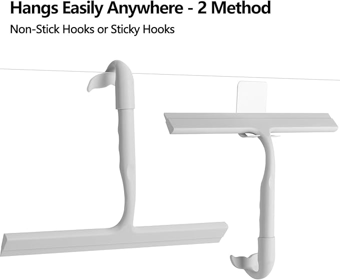 Shower Squeegee for Glass Doors, 2-in-1 Silicone Shower Squeegee with Hook,Hang Anywhere | Streak-Free Bathroom Squeegee | Household Window Mirror Squeegee for Bathroom, Glass, Tile Wall, Car(Gray)