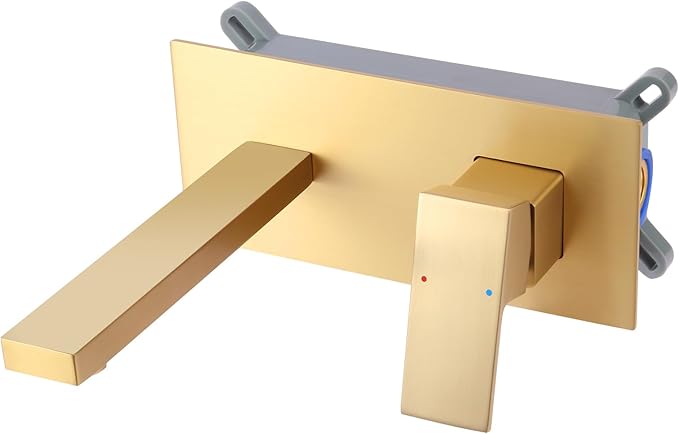 Wall Bathroom Faucet,Solid Brass Wall Mounted Single Handle Sink Tap,Modern Bathroom Wall Mount Faucet with Rough in Valve,Brushed Gold