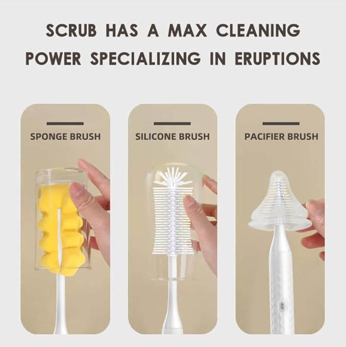Cleaning Brush Electric Bottle Brush Waterproof 360 Degree Rotating Long Handled Silicone Straw Pacifier Cleaning Brush Bay