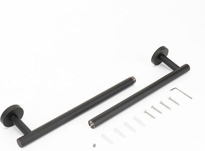 NearMoon Bath Towel Bar, Thicken Stainless Steel Shower Towel Rack Holder Wall Mounted for Bathroom, 24-lnch Overall Length-21-lnch Usable Hanging Space (1 Pack, Matte Black)