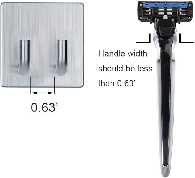 Adhesive Hooks, Stainless Steel Razor Holder Towel Hook for Bathroom, Heavy Duty Wall Hanger, Waterproof Anti-Skid Double Hanging Robe Hook 4-Pack