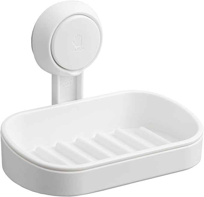 TAILI Soap Dish Soap Holder Suction Cup Powerful Vacuum Suction, Strong Bar Sponge Holder for Shower Wall, Bathroom Accessories, Tub and Kitchen Sink, Drill-Free, Waterproof, Removable