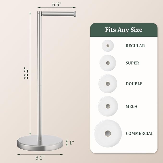 Brushed Nickel Toilet Paper Holder Stand, Freestanding Toilet Paper Holder for Bathroom,304 Stainless Steel Rustproof Tissue Roll Holder Storage for 4 Rolls(Fits All Rolls)