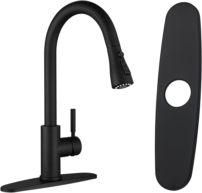 Faucet Deck Plate Matte Black 10 Inch for Bathroom or Kitchen Sink Faucet, Single Hole Faucet Hole Cover,Faucet Sink Escutcheon Plate Stainless Steel