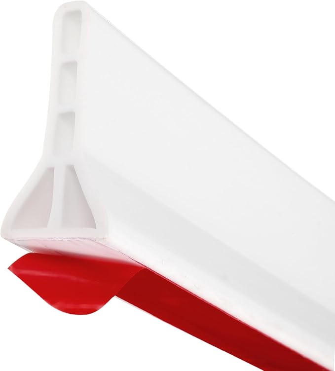 uxcell 98" Collapsible Shower Barrier Stopper 3" High Self-Adhesive Shower Water Splash Guard Blocker for Bathroom Kitchen Wet and Dry Separation, White (Hollow, Triangle)