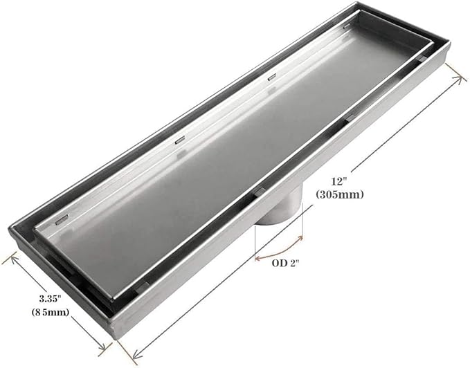 Neodrain 12-Inch Brushed Linear Shower Drain, 2-in-1 Flat & Tile Insert Cover, Stainless Steel Linear Drain, Brushed Rectangle Shower Floor Drain with Hair Strainer, Shower Drain Base