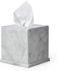 Natural Marble Tissue Box Cover, Carrara White Tissue Organizer 6 x 6 x 5.7 inch, Heavy Stone Decorative Box, Square Tissue Box Holder for Home Decor, Kitchen, Bathroom