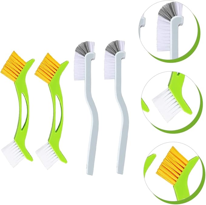 PartyKindom 8pcs Double Scrub Cleaning Brush for Bathroom Grout and Sink Flexible Bristles Curved Handle for Easy Corner Cleaning Multi-Purpose Household Tool
