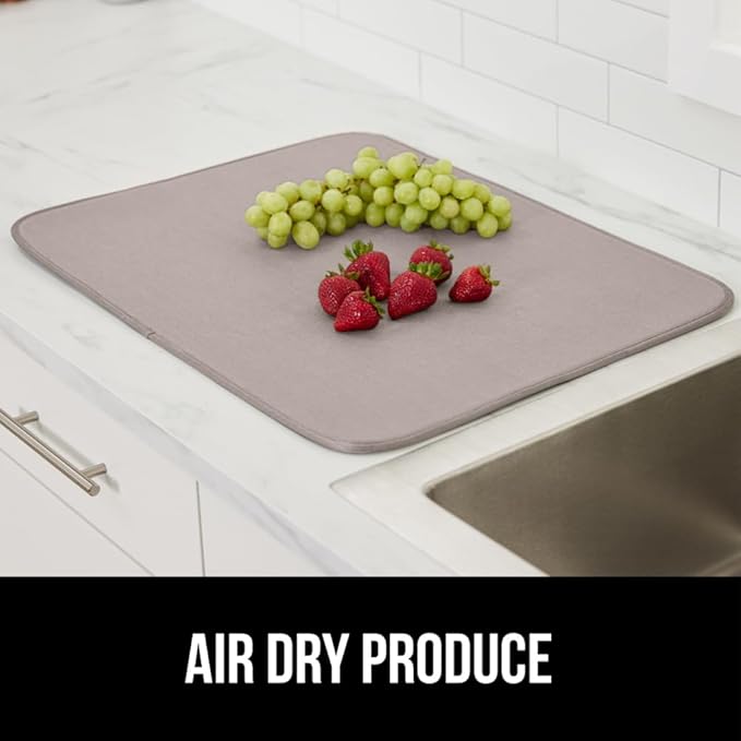 GORILLA GRIP Ultra Water Absorbent Microfiber Dish Drying Mat, 18x24, Quick Dry Thick Mesh, Slip Resistant Pad for Sink Dishes or Under Rack, Kitchen Counter Accessories, Machine Wash, 2 Pack Almond