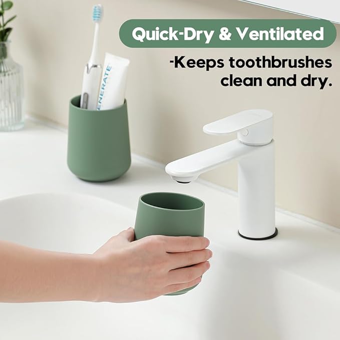 Matte Sage Green Toothbrush Holder for Electric Toothbrushes Bathroom Organizer for Toothpaste Kids & Adults