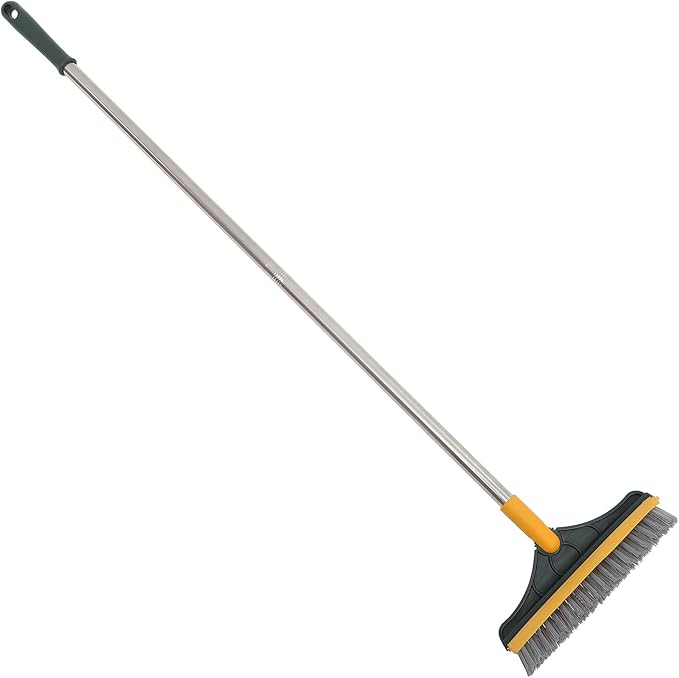 Veemoon Double-Sided Floor Scrub Brush for Grout and Tile Bathroom Floor Scrubber Brush with Long Handle Yellow-Green Upgrade Deep Corner Cleaning