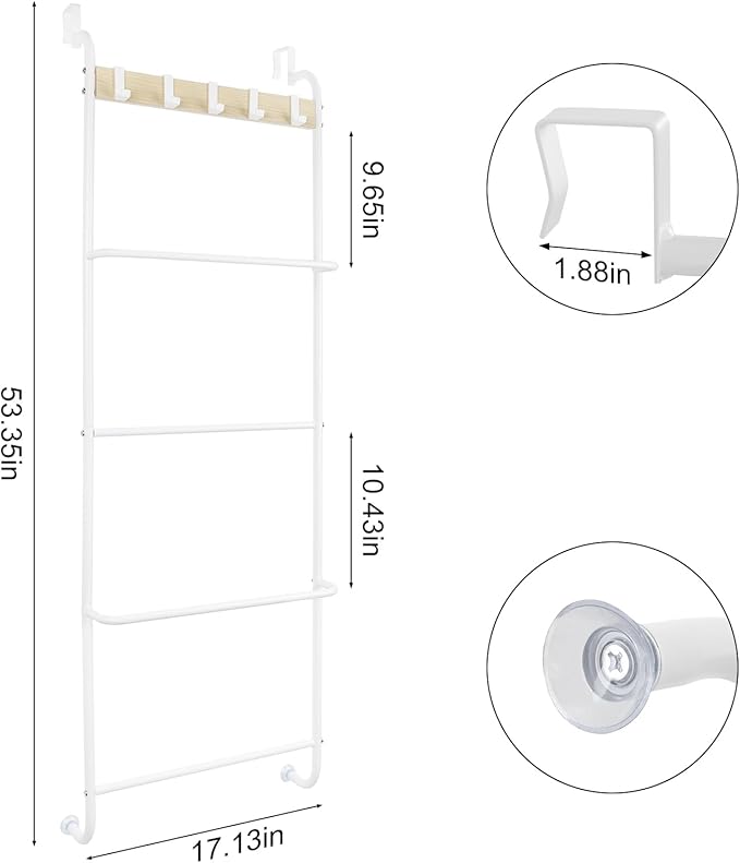 Over The Door Towel Rack, Back of Door Towel Rack, White Over The Door Hanger, Bathroom Behind Door Towel Holder with Hooks, Towel Bar Door Rack Hanger for Bedroom