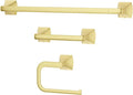 Pfister Bruxie 3-Piece Bathroom Hardware Set with Towel Bar, Towel Ring, and Toilet Paper Holder, Wall-Mounted, Brushed Gold Finish, BTBBIE3BG
