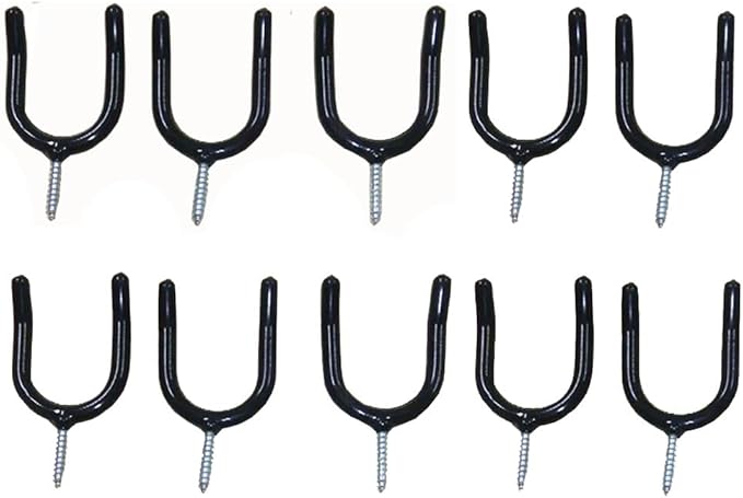10 Pack Screw-in U Utility Hooks,Vinyl Coated Steel Wall Mount Garage Storage Hanger for Shed Yard,Heavy Duty Hangers for Broom,Rake,Mop,Shovel,Garden Tools,Workshop Organizer Hooks,Black
