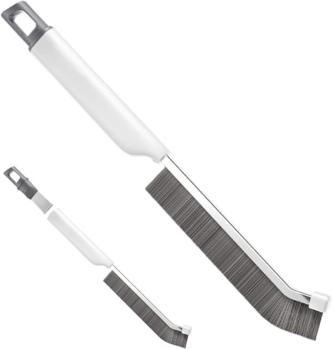 Crevice Brush – Hard Bristles Cleaning Tool with Stainless Steel Scraper for Grout Toilet Baseboard Window Screen Stove Slide Door, Household Bathroom Kitchen Small Space Corner Cleaners Accessory