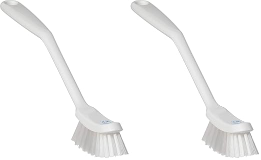 Vikan - Fine Dish Brush - Heavy-Duty, Narrow, Slip-Resistant Cleaning Brush, Polypropylene, Polyester Bristle, 11 Inch, White, (42875) (Pack of 2)