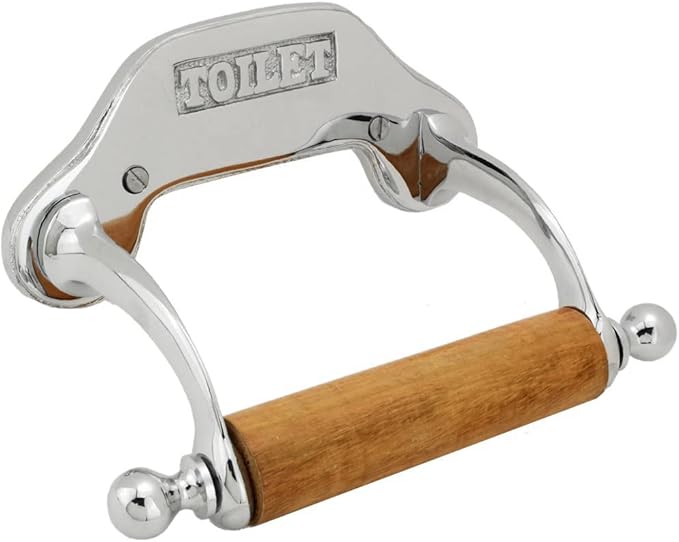 Stylish Wall Mount Toilet Paper Holder 6.5" W Chrome Plated Solid Brass Easy Install Toilet Tissue Paper Holders with Wooden Roll for Bathrooms Includes Hardware Renovators Supply Manufacturing
