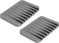 uxcell 2 Pcs Self Draining Silicone Soap Dish, Soap Tray with Drainage for Bathroom Shower Kitchen Sink, 4.5" x 3.1" x 0.4", Light Grey