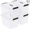4 Pack Plastic Storage Boxes, Lidded Storage Bins with Handle, 20L, Clear