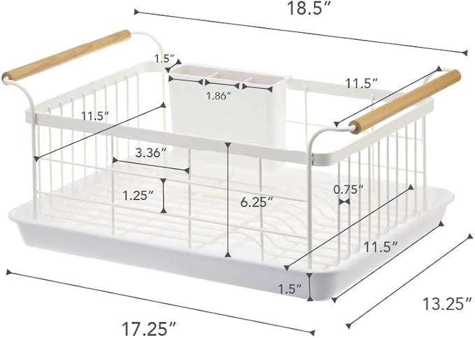 YAMAZAKI Home Sink Dish Rack with Removable Drainer Tray, Kitchen Drying Organizer Holder, One Size, White Steel