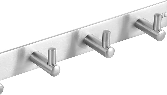 Towel Hook Rack Wall Mounted 17-Inch Coat Hanger with 7 Heavy Duty Hook, Easy to Install Rail for Bedroom, Bathroom, Foyer, Hallway, Garden, Office (304 Stainless Steel Brushed Nickel)
