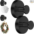 2 Packs Suction Cup Hooks for Wreaths on Glass, Waterproof No-Drill Shower Hooks for Towels, Robes, Coats, Wreaths,Wall Mount Hook for Bathroom, Kitchen and Wreath Hanger for Front Door (2pcs Black)