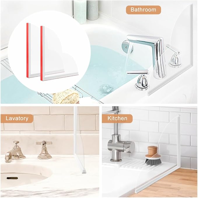 2 Pack Shower Splash Guard, Shower Corner Water Guard Bathtub Water Splash Guards to Keep Water in Tub Waterproof Self-Adhesive Shower Corner Silicone Clear Shower Blocker for Washbasin, Tubs, Sinks