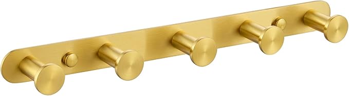 Angle Simple Towel Hook Rack Brushed Dark Gold, SUS304 Stainless Steel Bathroom Hook Rail 5 Hooks, Utility Kitchen Towel Holder, Wall Mount