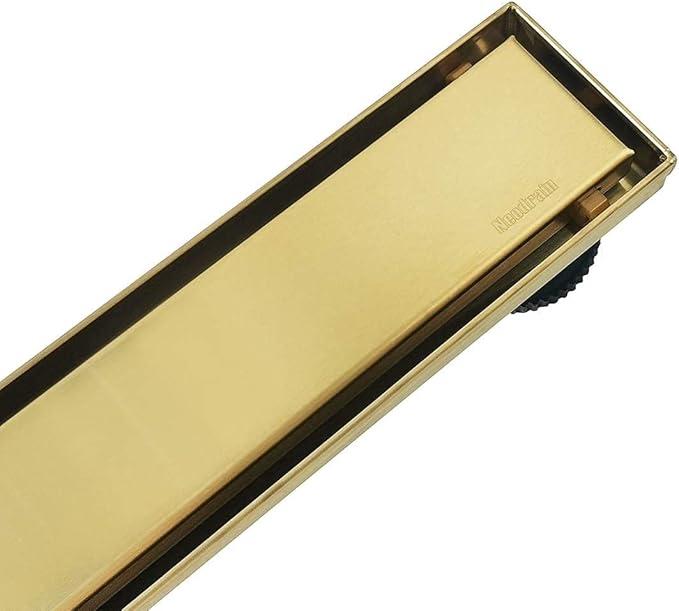 Neodrain 30-Inch Gold Linear Shower Drain, 2-in-1 Flat & Tile Insert Cover, Stainless Steel Linear Drain, Brushed Brass Rectangle Shower Floor Drain with Hair Strainer, Watermark&CUPC Certified