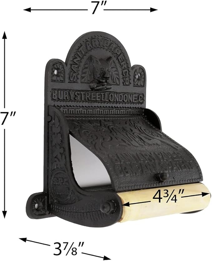 Renovators Supply Manufacturing Black Wall Mount Toilet Tissue Paper Holder 6.9" Wide Antique Ornate Victorian Style Solid Aluminum Rust Resistant Toilet Tissue Roll Holder Storage with Lid