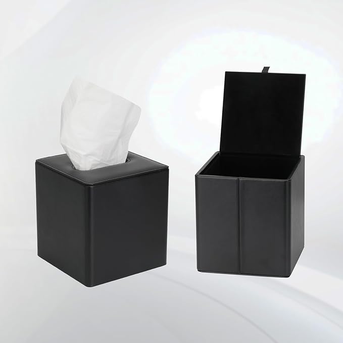 MOCHTERO Decorative Tissue Box Cover Square Leather, Tissue Holder,Bathroom Accessories,for Home and Office,Black