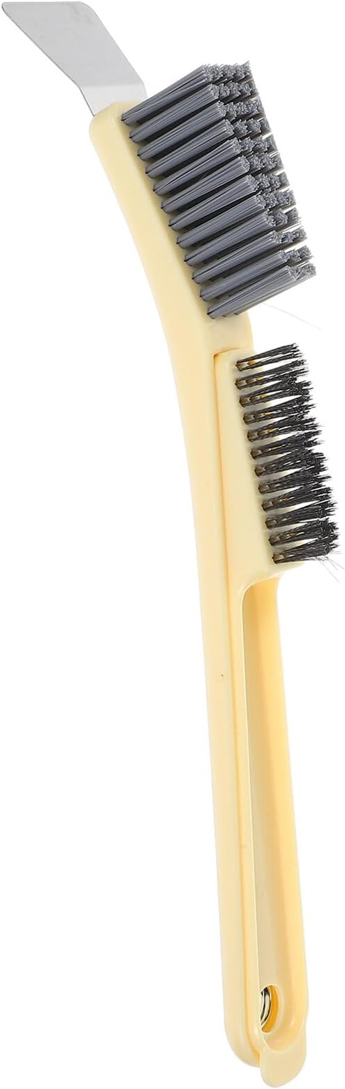 Steel Wire Crevice Cleaning Brush with Tough Bristles for Kitchen Stove Bathroom Tile Grout and Small Corner Dirt Removal Compact Yellow Design for Easy Use