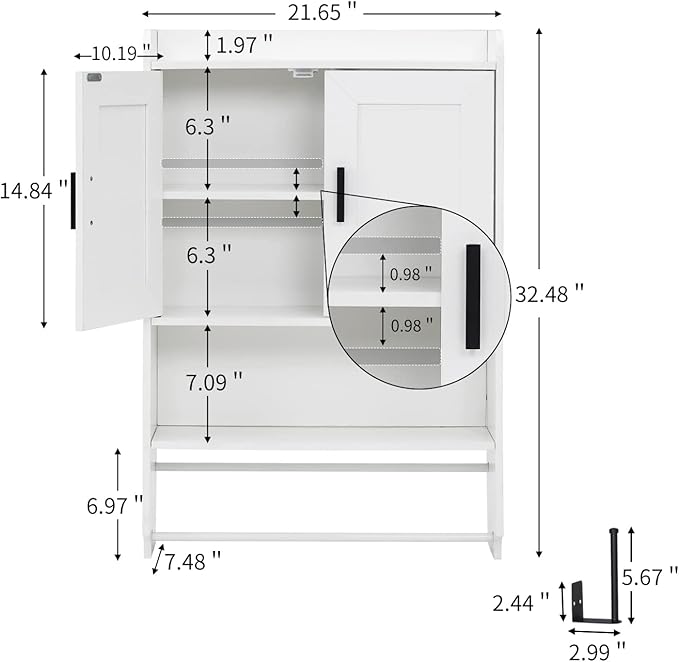apexnova Bathroom Wall Cabinet, Wooden Medicine Cabinet Over The Toilet with Adjustable Inner Shelf, Wall Mounted Cabinet with Doors for Bathroom Storage, Hanging Cabinet for Wall with Towels Bar